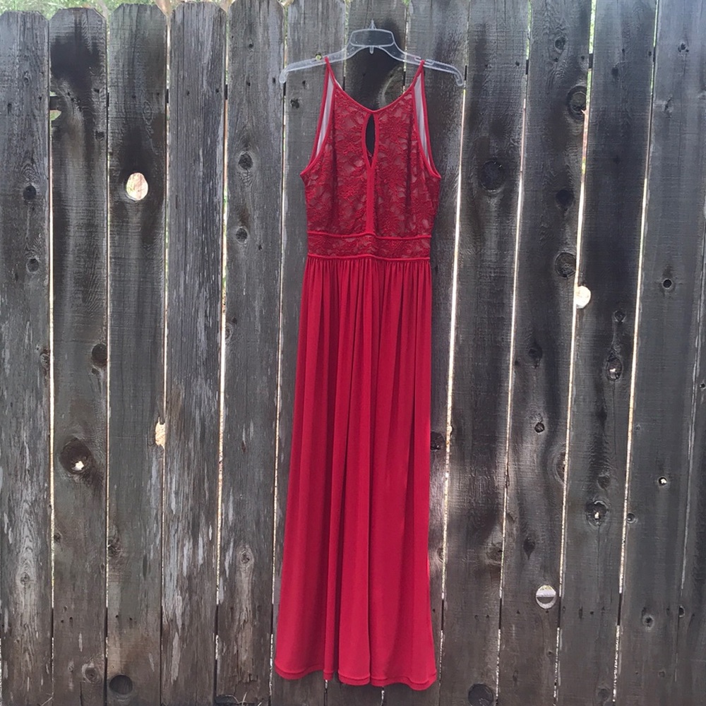 Red lace top gown